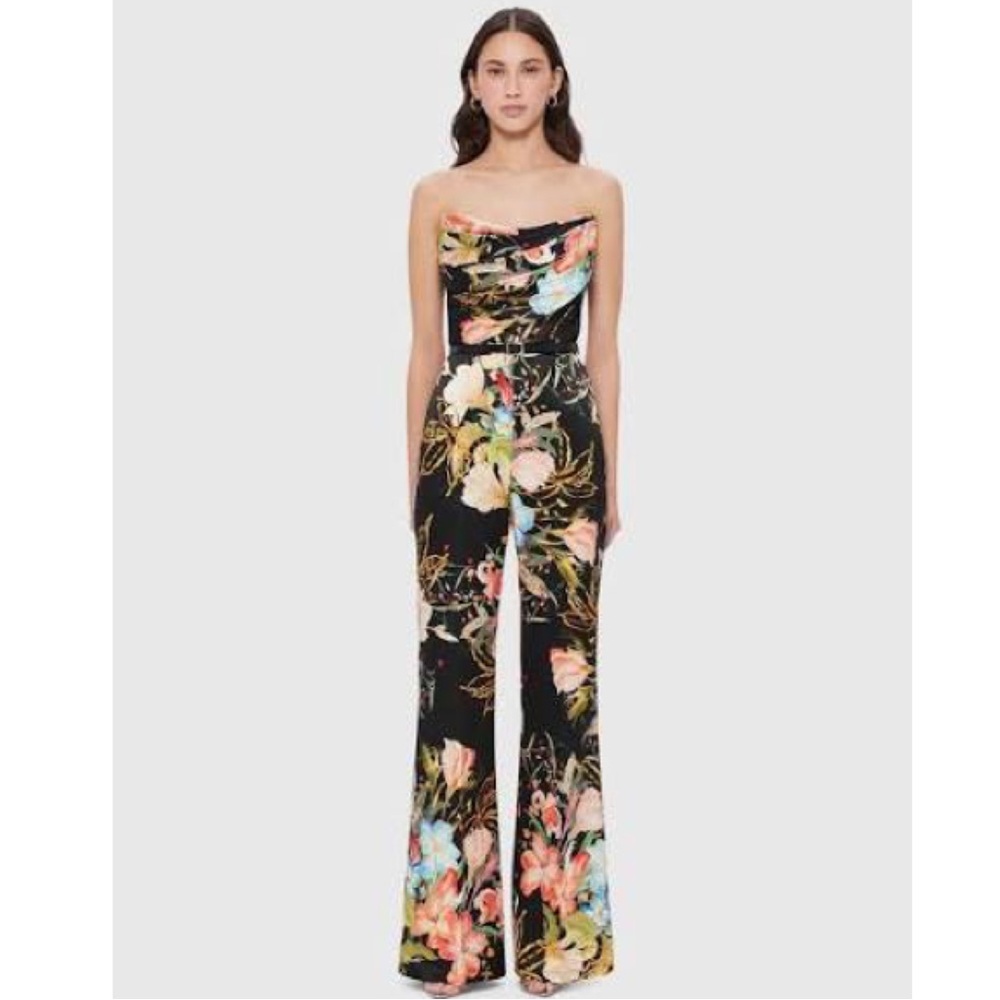 Strapless Floral Wide-Leg Jumpsuit - Black Floral